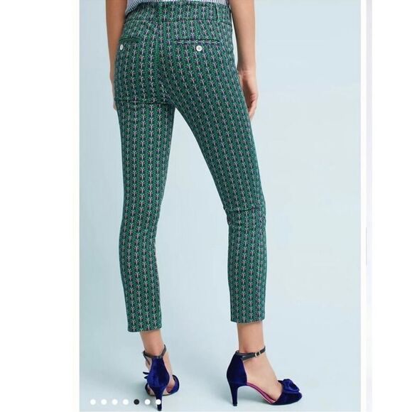 Anthropologie Essentials Butterfly Green Blue Trousers Pants Women’s 8 - Picture 3 of 8